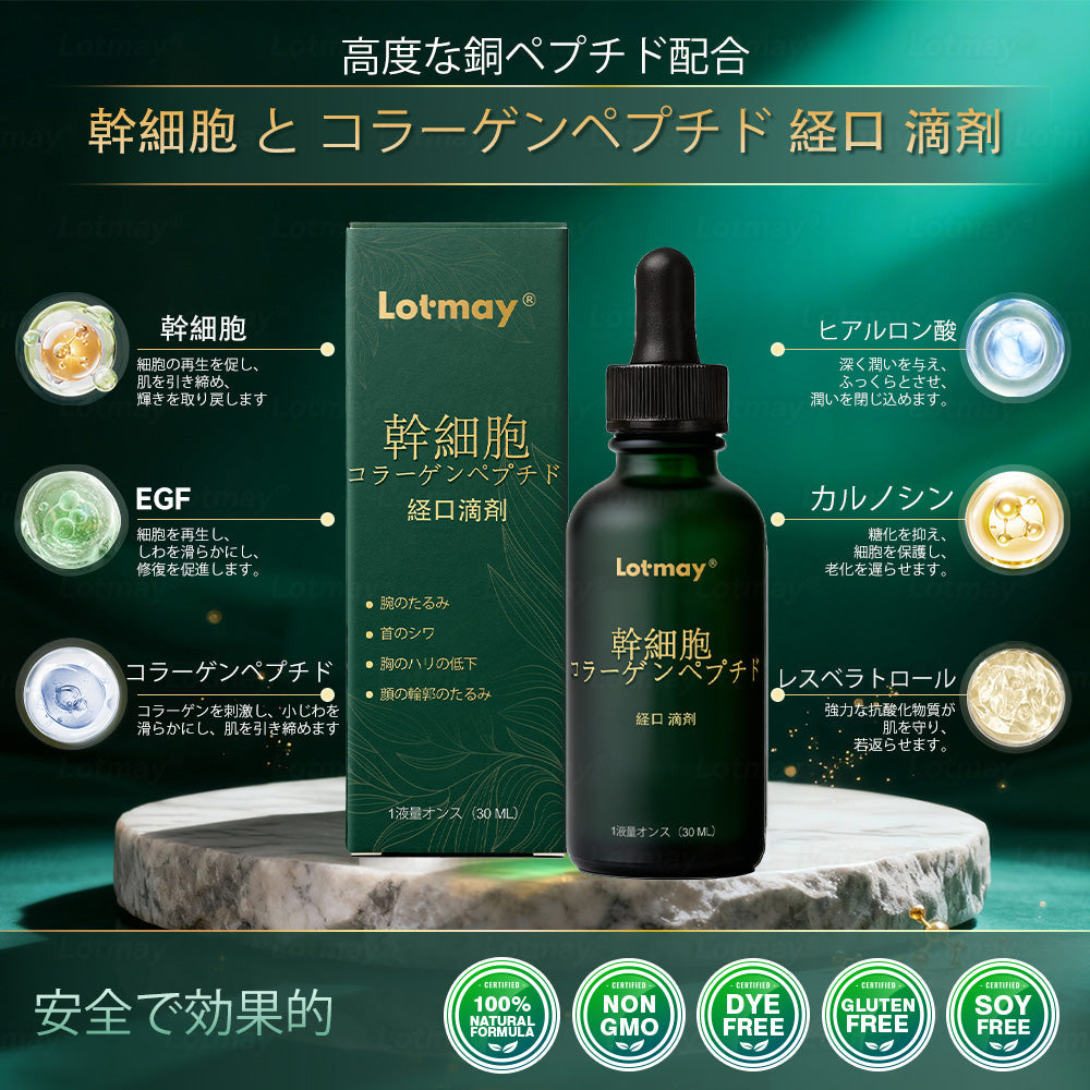 【代金引換だよ】𝐿𝑜𝑡𝑚𝑎𝑦® 幹細胞 と コラーゲンペプチド 経口 滴剤 💧 (たるんだ肌を引き締め、シワの形成を軽減) 🍀（副本）