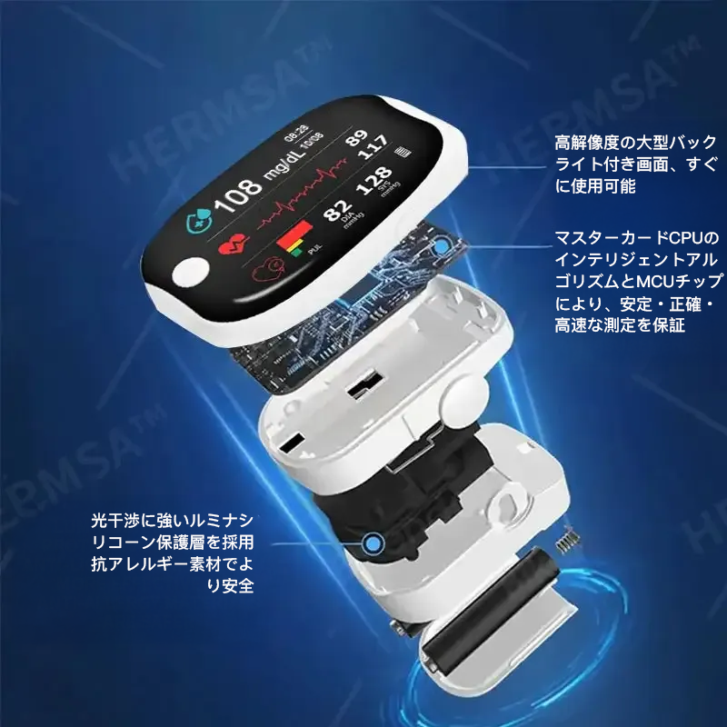 【公式ストア】HERMSA™ 精密多機能非侵襲医療機器（血糖値、血中酸素飽和度、血圧測定対応）【精度99.9％】🔥